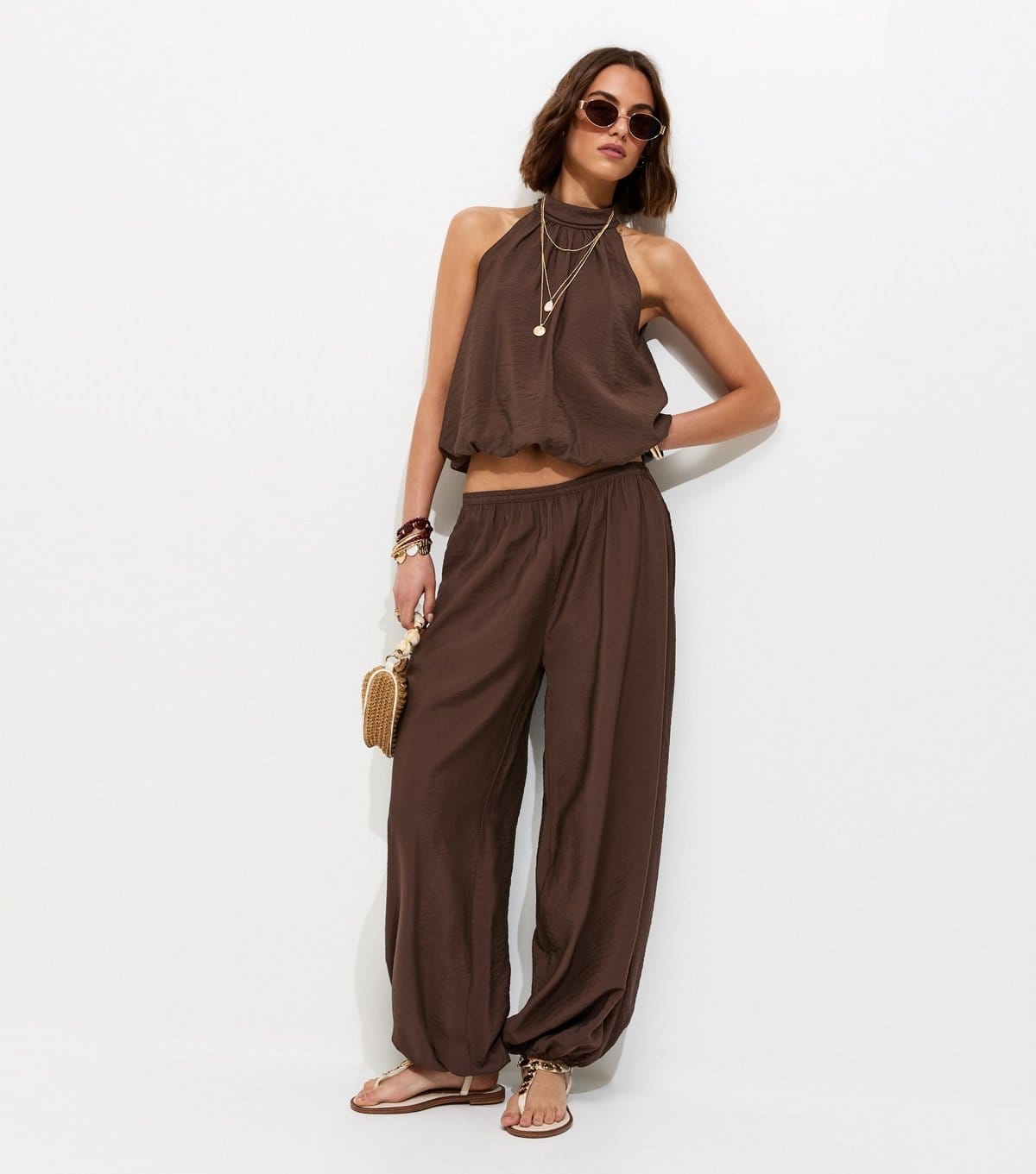 New Look Dark Brown Cuffed Relaxed Side Slip Pocket Trousers