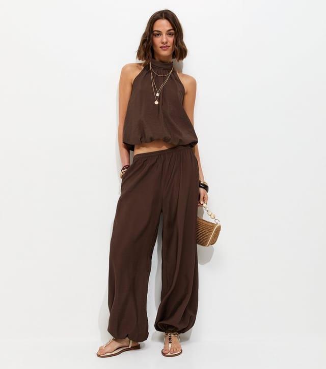 New Look Women's Dark Brown Cuffed Relaxed Side Slip Pocket Trousers New Look - 3