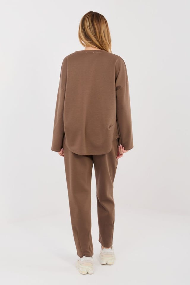 Love Lace Love Lace Women's Minimalist Casual Tracksuit Set Sweatshirt Pants in Brown - 2