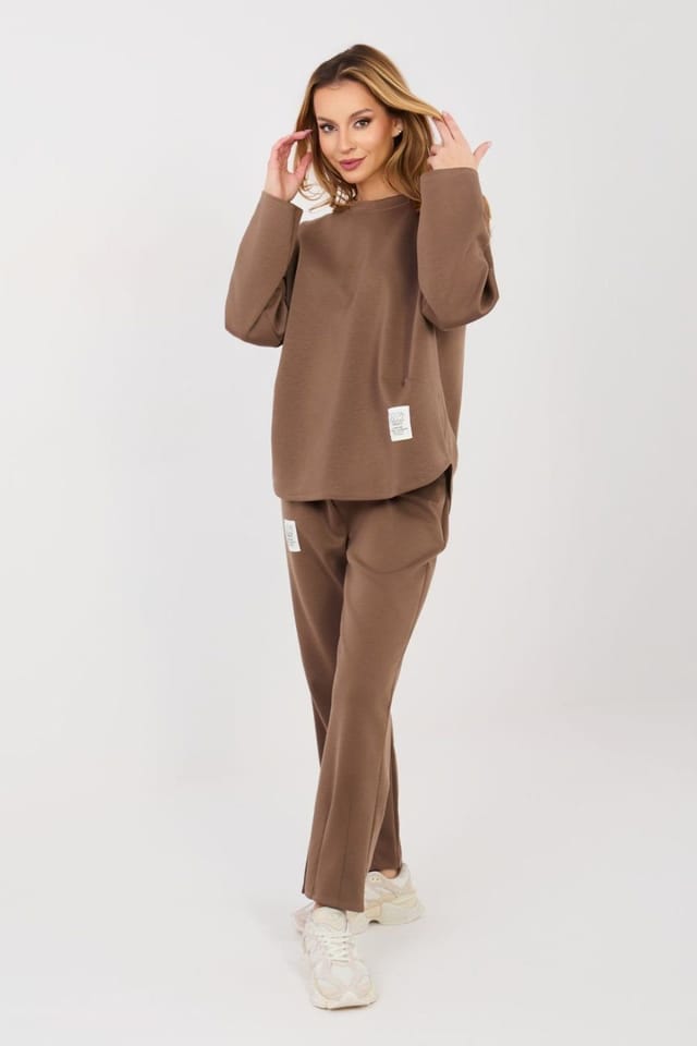 Love Lace Love Lace Women's Minimalist Casual Tracksuit Set Sweatshirt Pants in Brown - 3