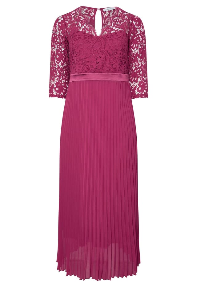Yours Yours Women's Lace Wrap Pleated Maxi Dress in Pink - 2