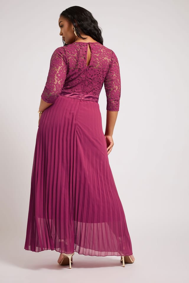 Yours Yours Women's Lace Wrap Pleated Maxi Dress in Pink - 3