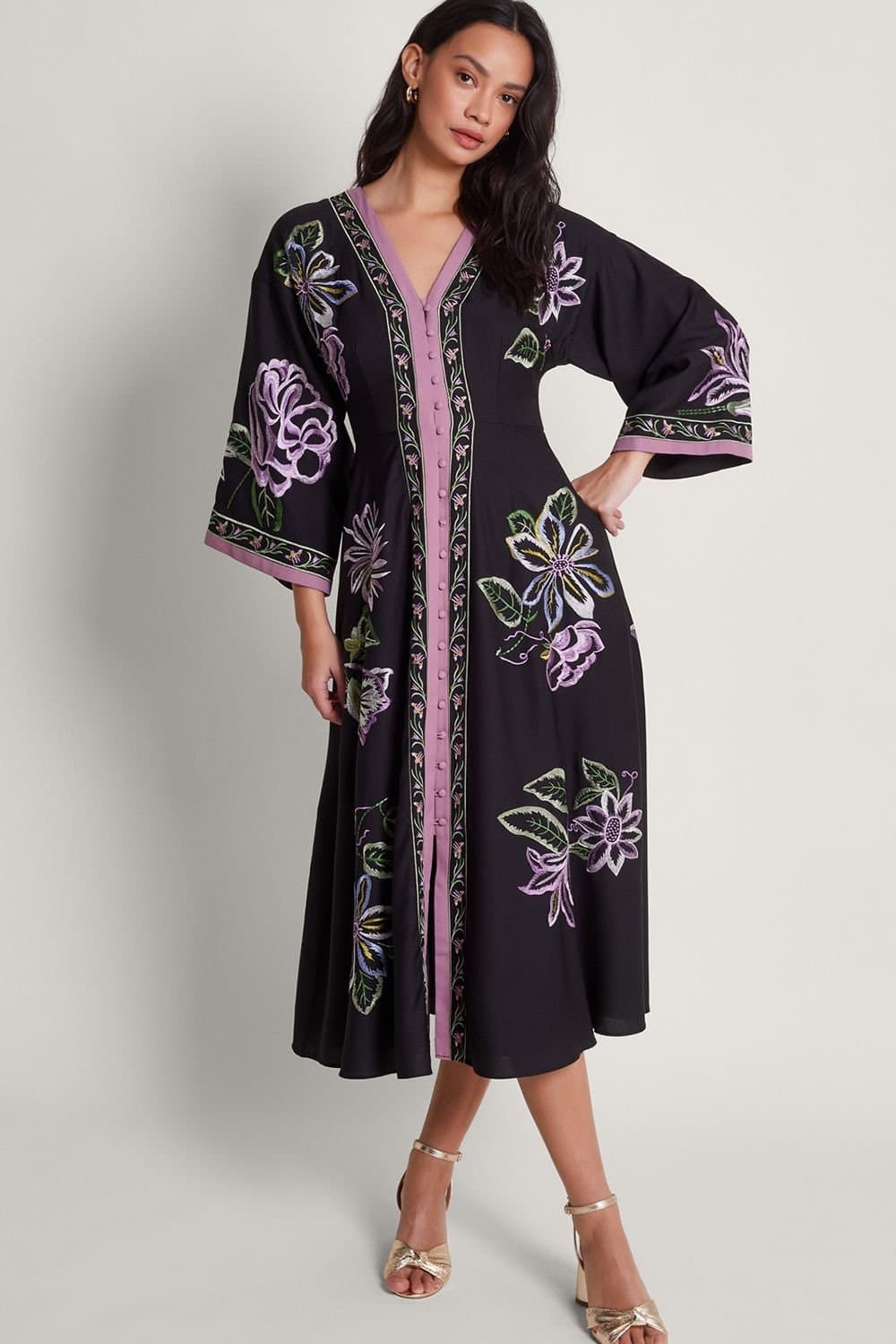 Monsoon Monsoon Women's Kaya Embroidered Dress Black