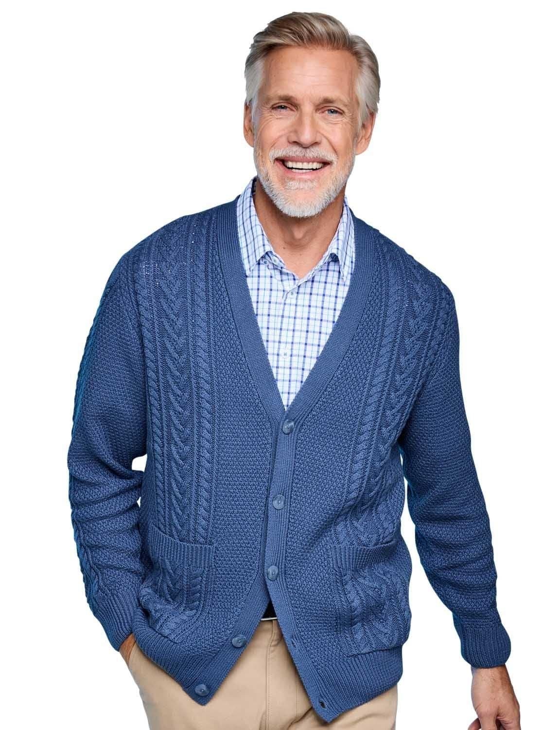 Tootal Tootal Men's Soft Cotton Blend Chunky Cable Knit Cardigan in Blue