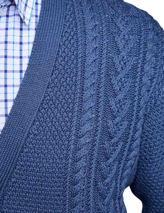 Tootal Tootal Men's Soft Cotton Blend Chunky Cable Knit Cardigan in Blue - 3