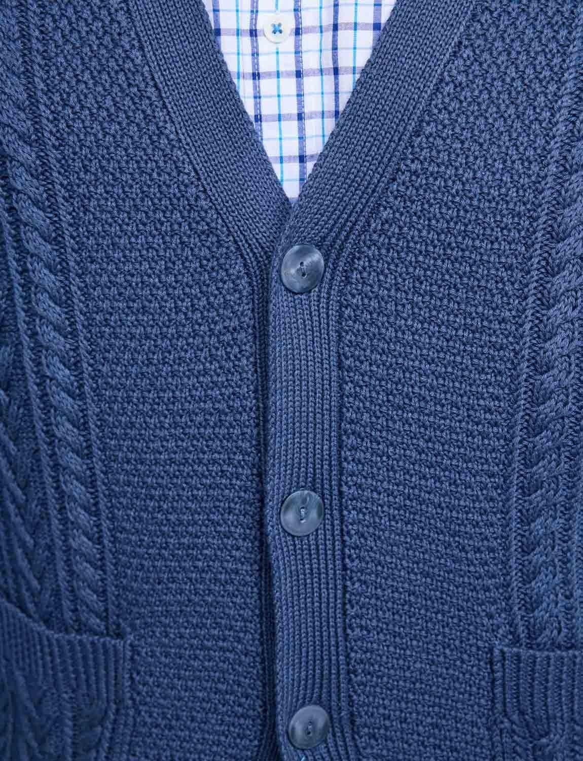 Tootal Tootal Men's Soft Cotton Blend Chunky Cable Knit Cardigan in Blue - 4