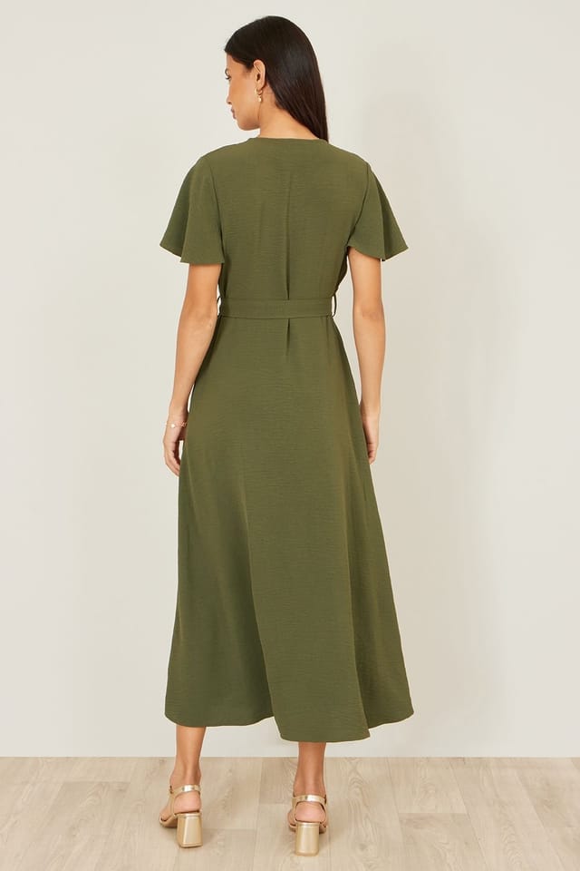 Yumi Yumi Women's Green Ruffle Collar Midi Shirt Dress - 3