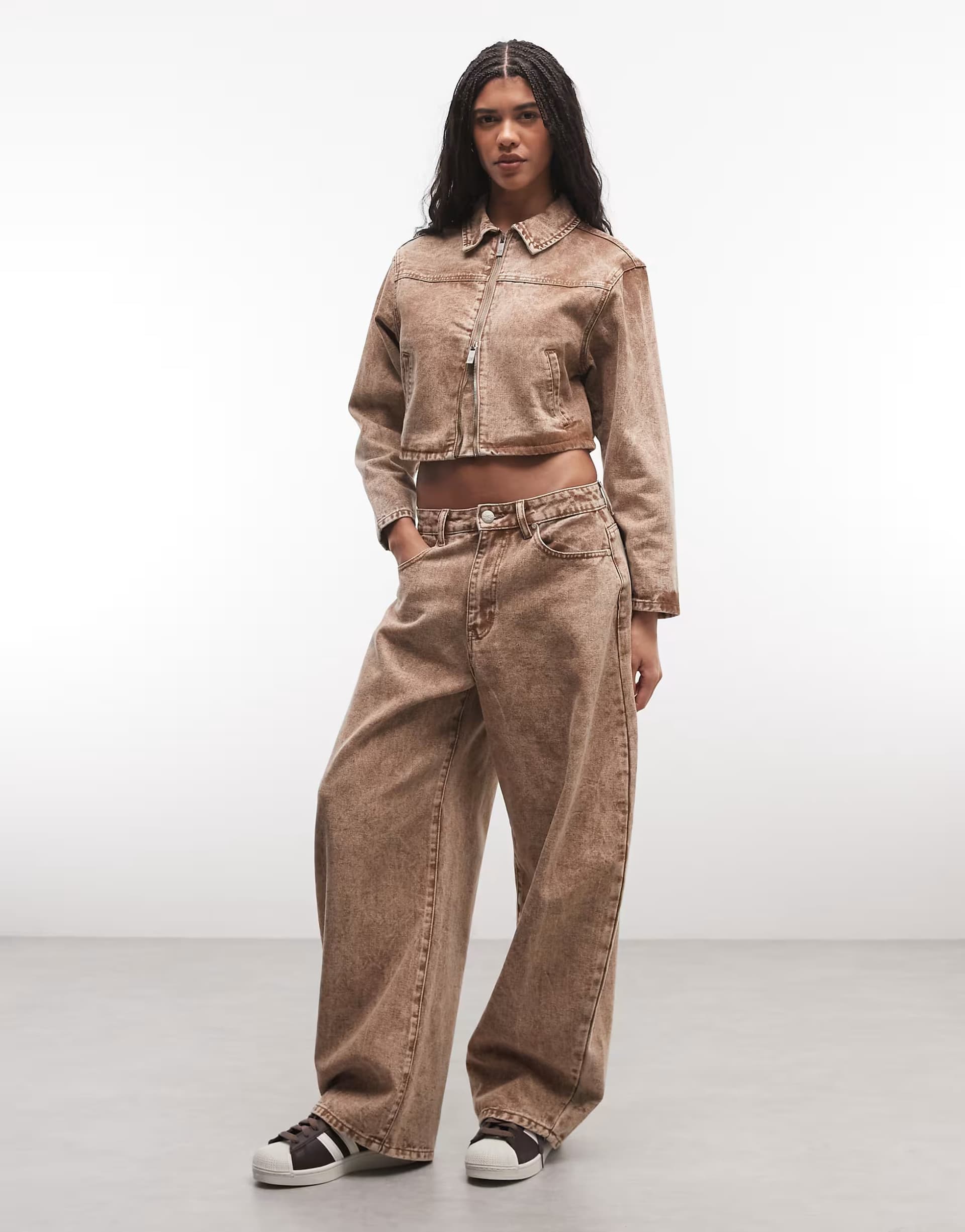 ASOS Liquor N Poker boxy zip through denim jacket & jean co-ord in stone