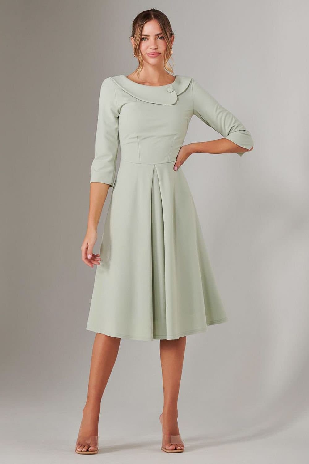Jolie Moi Jolie Moi Women's Sloan 3/4 Sleeve Midi Dress in Light Green