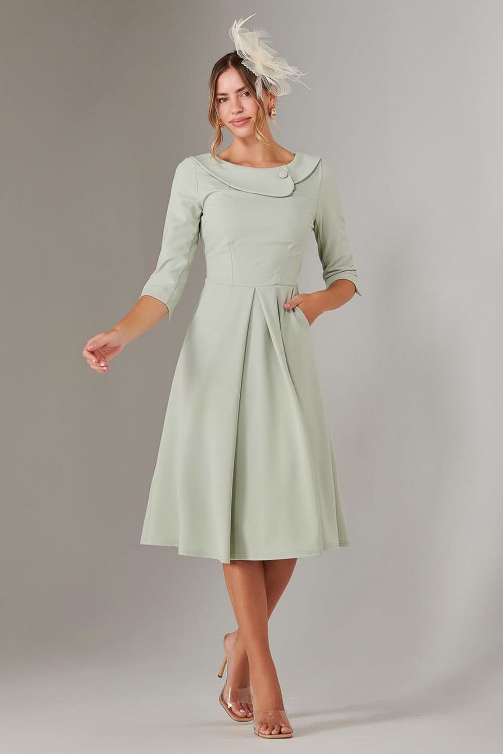 Jolie Moi Jolie Moi Women's Sloan 3/4 Sleeve Midi Dress in Light Green - 4
