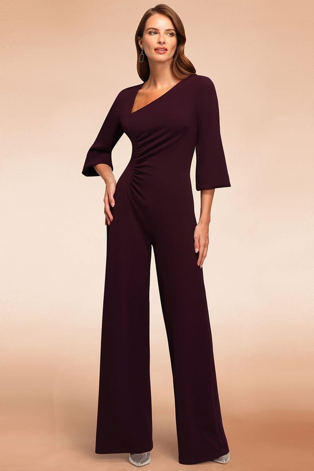 Hot Squash Hot Squash Women's Ruched Jumpsuit with Sleeves in Purple - 3