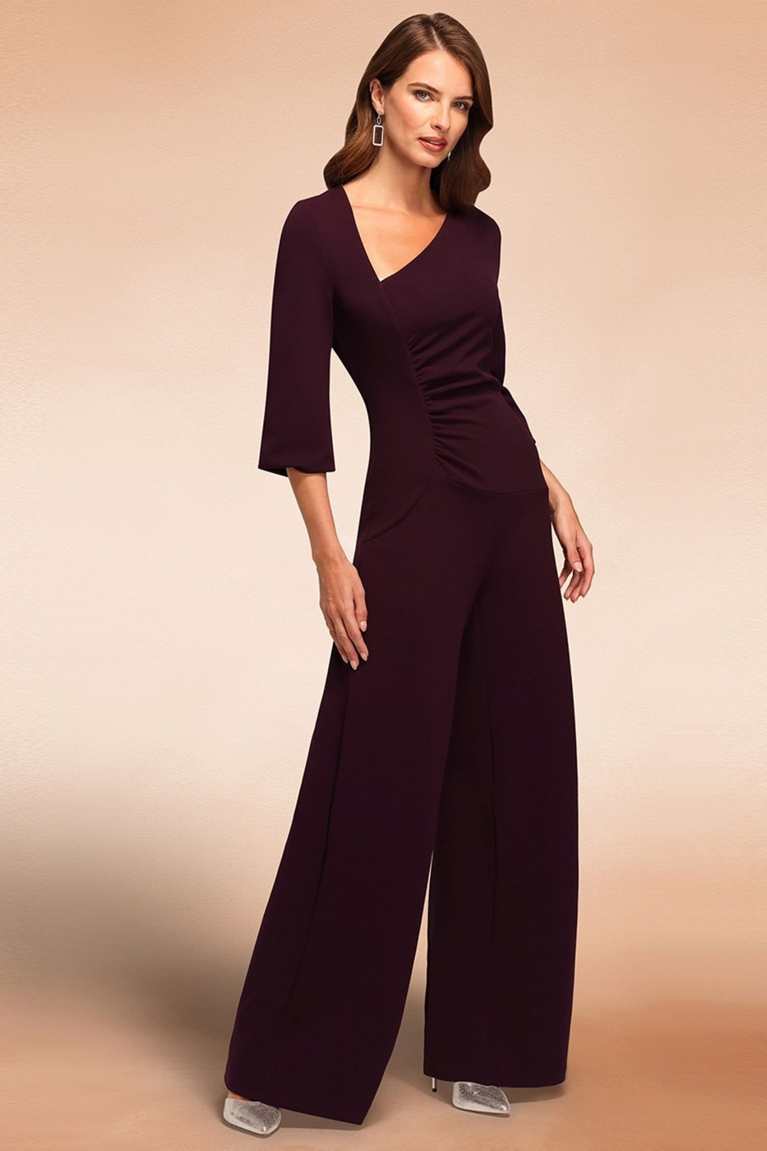 Hot Squash Hot Squash Women's Ruched Jumpsuit with Sleeves in Purple - 4