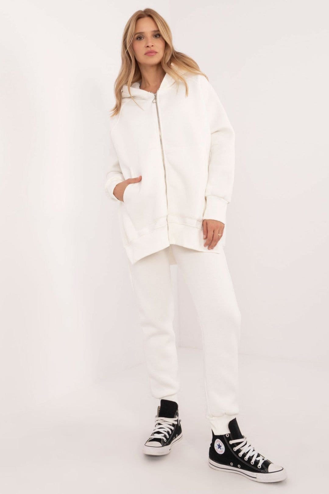 Love Lace White Cotton Elastane Zip Hood Tracksuit Set