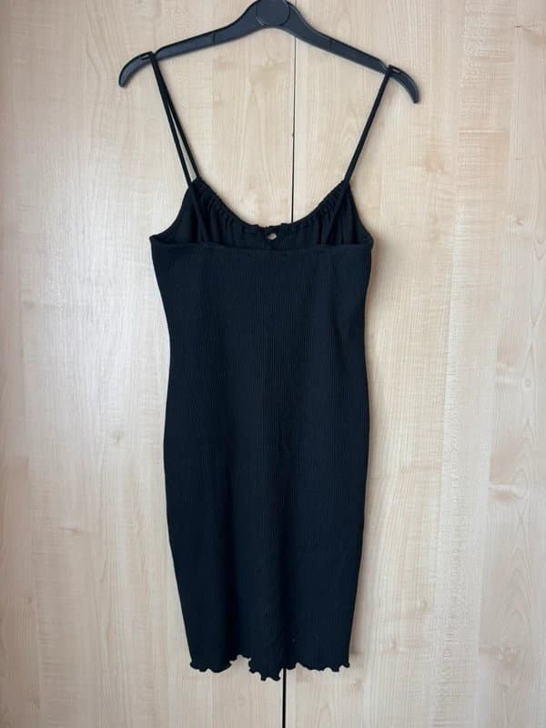 Bershka New Bershka Black Ribbed Ruched Bodycon Spaghetti Strap Midi Dress