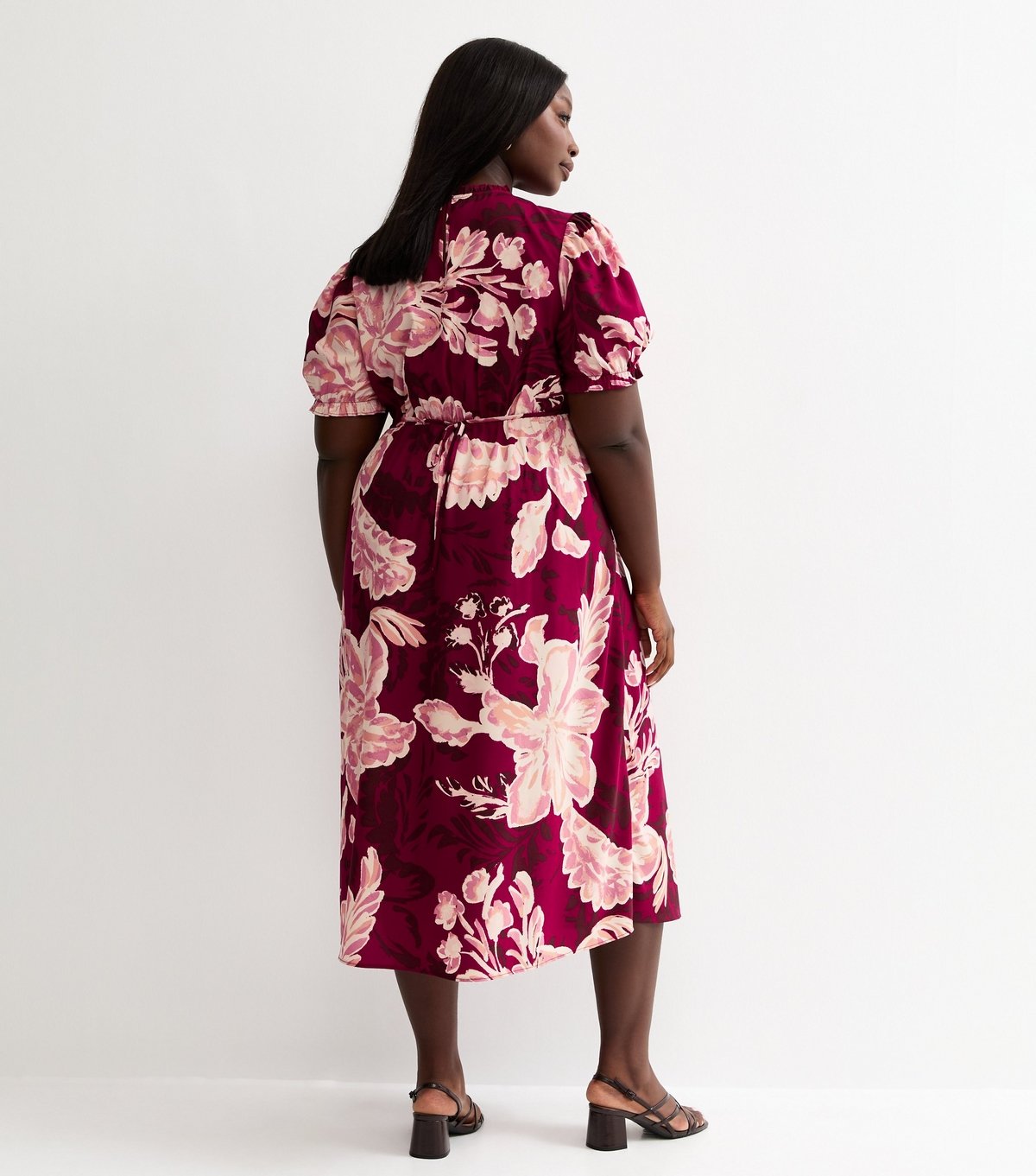 New Look Women's Plus Size Red Crepe Floral Print Short Sleeve Midi Dress Curves New Look - 4