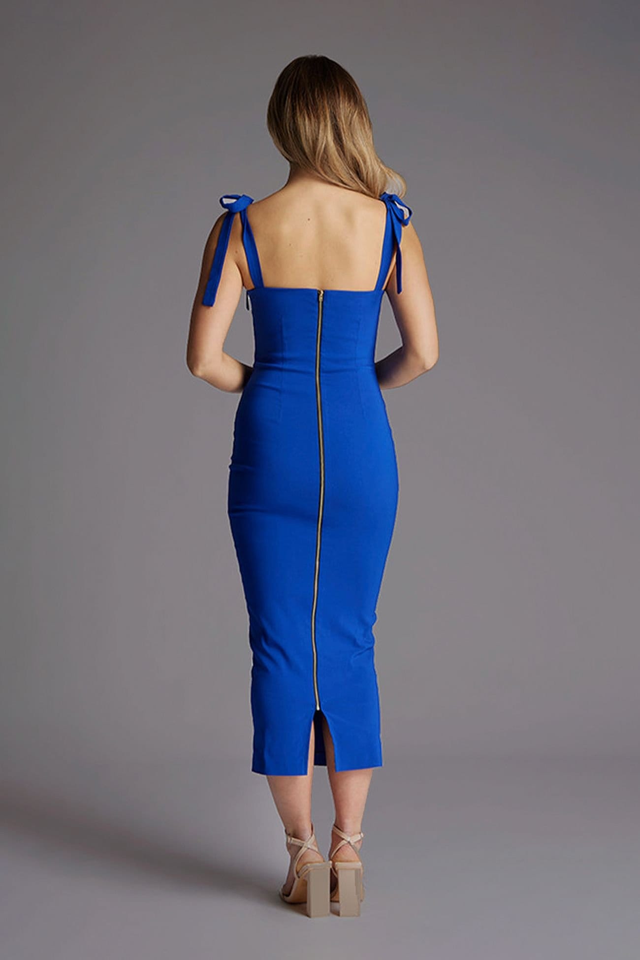 Vesper Vesper Women's Bow Strap Bodycon Midaxi Dress in Cobalt - 4