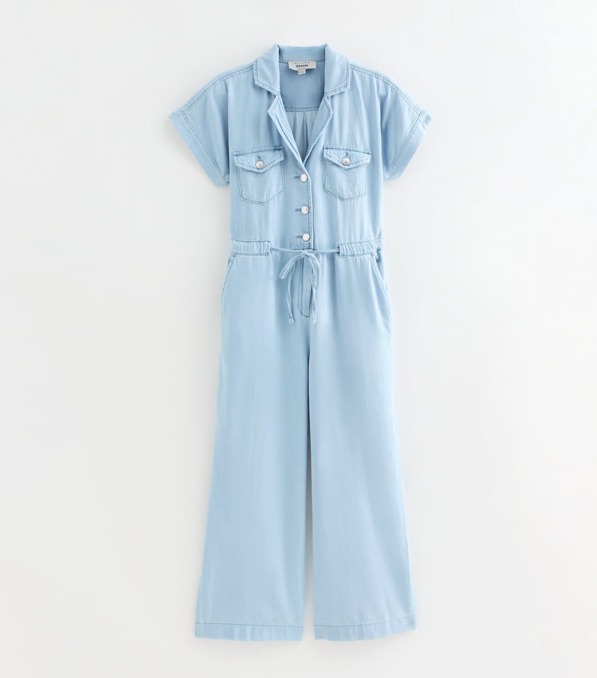 New Look Women's Petite Light Blue Wash Denim Jumpsuit New Look