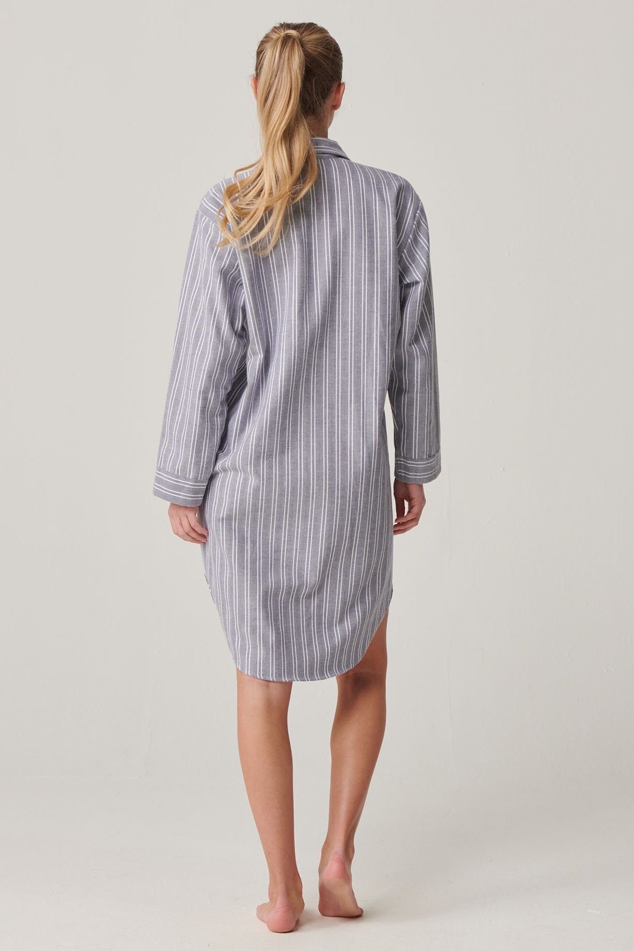 British Boxers British Boxers Women's "Westwood Pebble" Stripe Brushed Cotton Nightshirt in Light Grey - 3