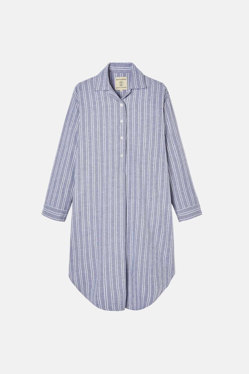 British Boxers British Boxers Women's "Westwood Pebble" Stripe Brushed Cotton Nightshirt in Light Grey - 4
