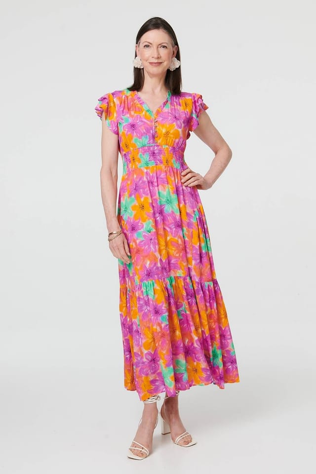 Izabel London Izabel London Women's Floral V-Neck Cap Sleeve Maxi Dress - 2