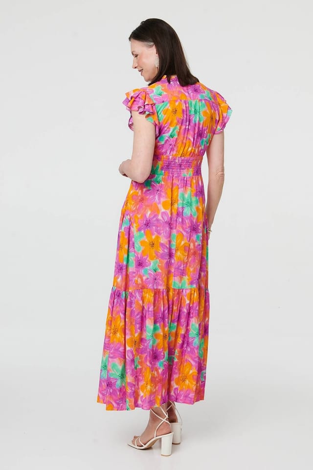 Izabel London Izabel London Women's Floral V-Neck Cap Sleeve Maxi Dress - 3