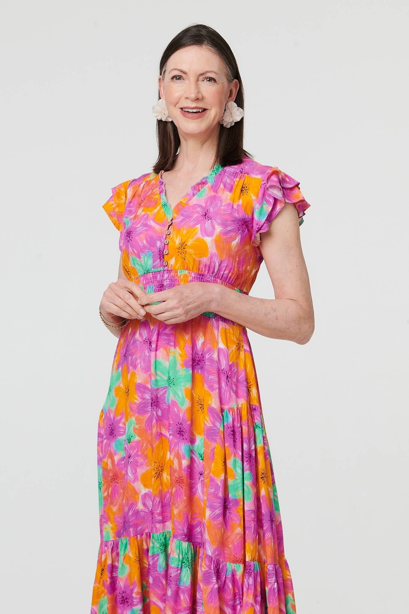 Izabel London Izabel London Women's Floral V-Neck Cap Sleeve Maxi Dress - 4