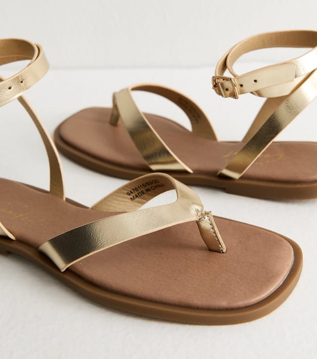 New Look Women's Gold Toe Post Wrap Around Ankle Strap Sandals New Look - 3