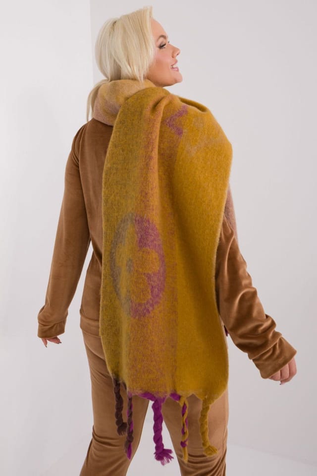Love Lace Love Lace Women's Autumn Winter Striped Tassel Decorative Long Polyester Scarf in Yellow - 3