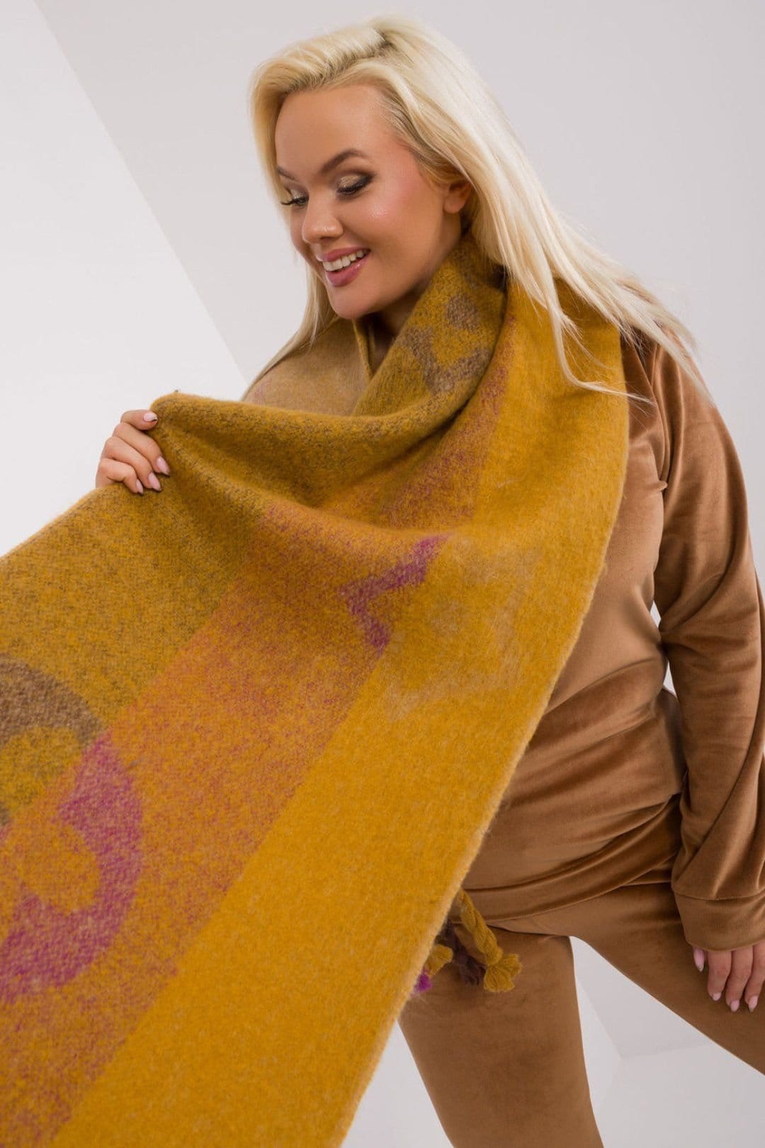 Love Lace Love Lace Women's Autumn Winter Striped Tassel Decorative Long Polyester Scarf in Yellow - 4
