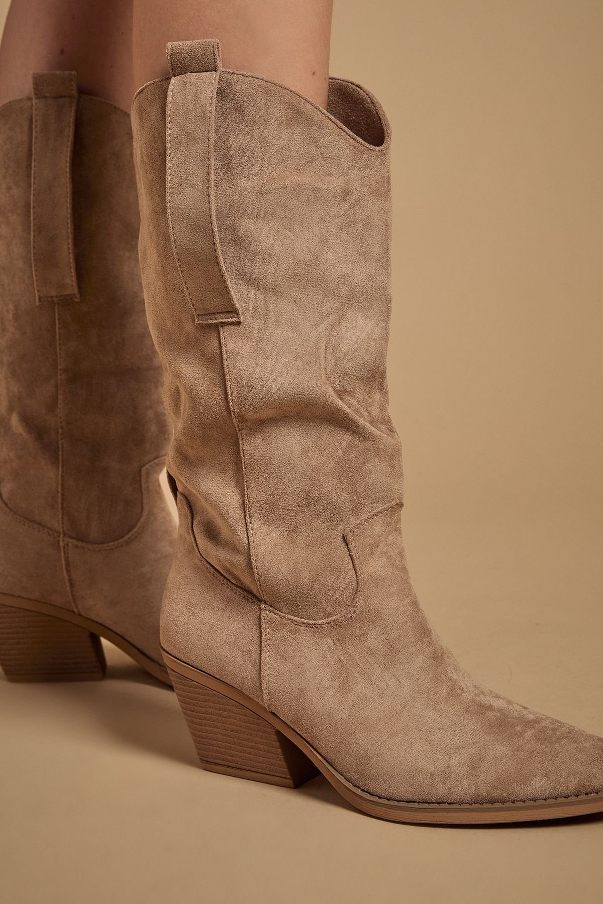 Oasis Oasis Women's Wanda Faux Suede Slouch Western Calf Boots in Beige - 4