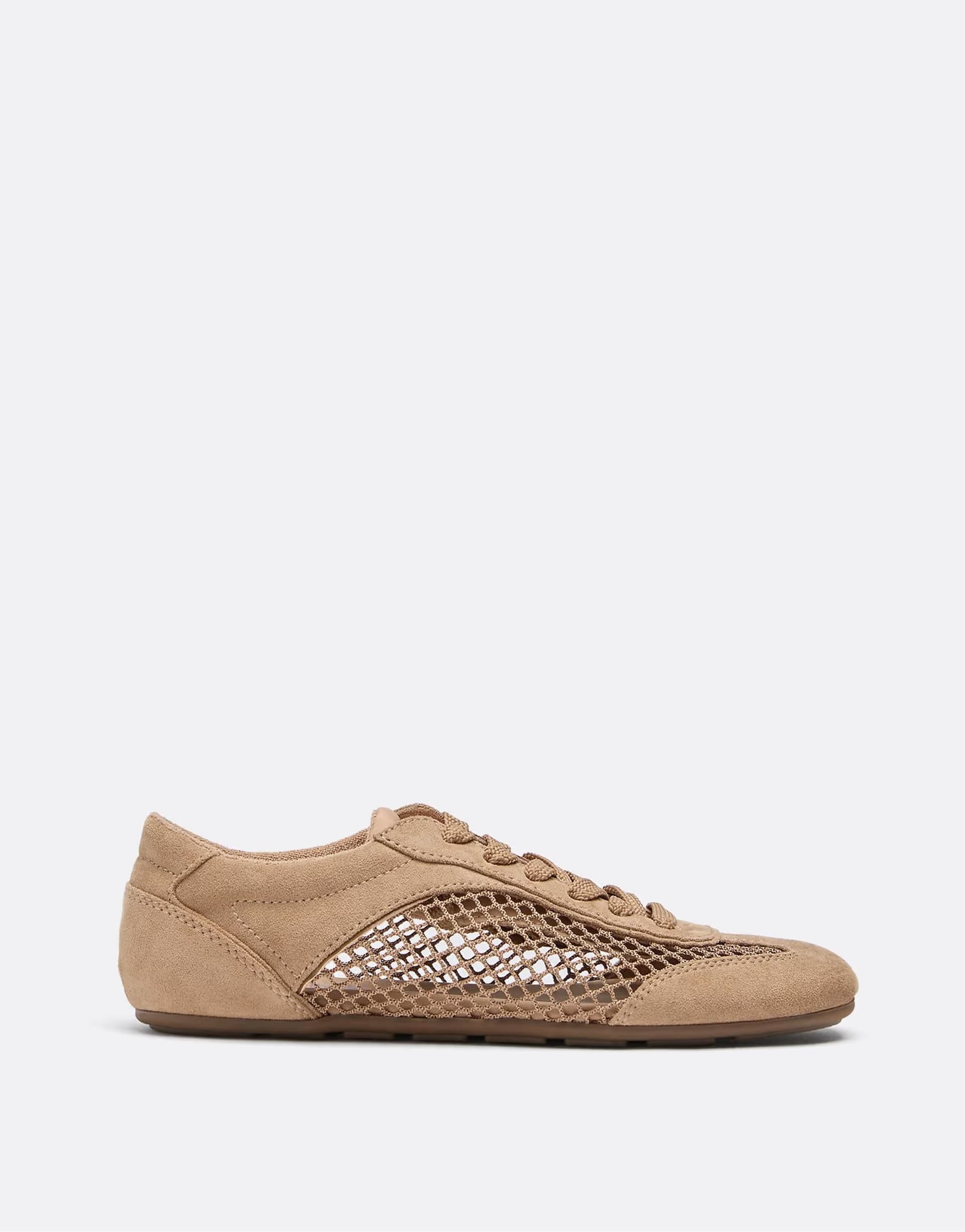 ASOS Stradivarius Leather effect perforated trainers in beige