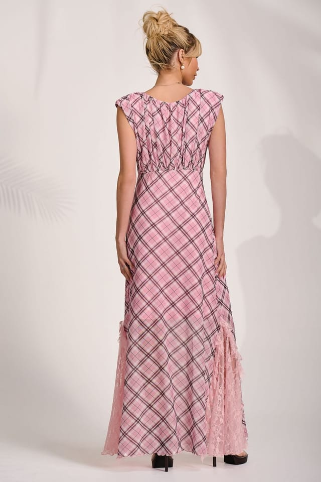 Jolie Moi Jolie Moi Women's Lace Insert Mesh Maxi Dress in Light Pink - 2