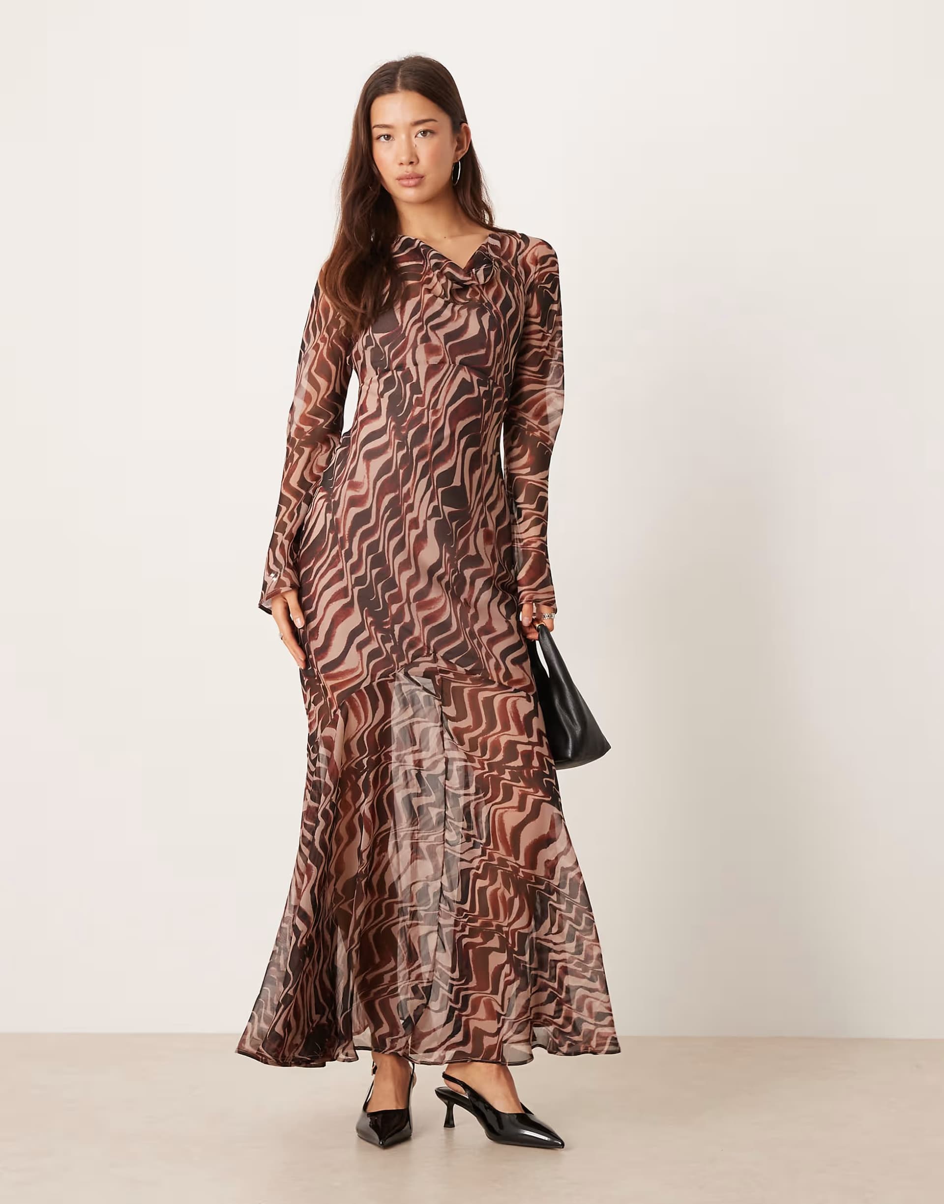ASOS ASOS DESIGN cowl back maxi dress in brown abstract print