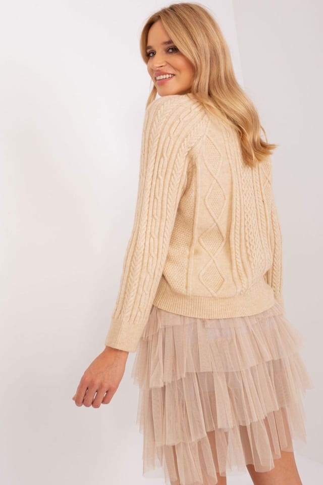 Love Lace Love Lace Women's Variegated Texture Button Front Cardigan in Beige - 3