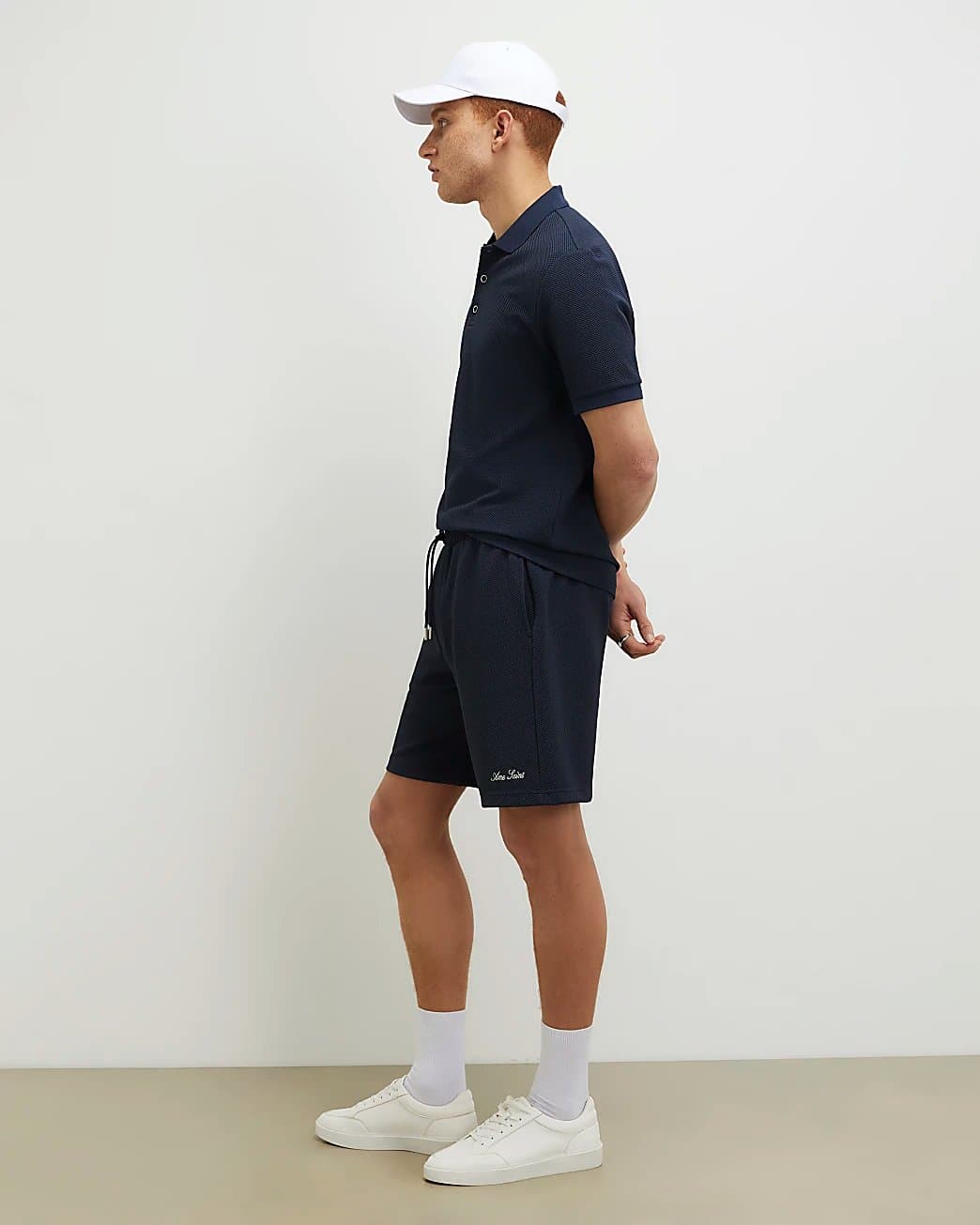 River Island Mens River Island Navy Regular Fit Textured Shorts