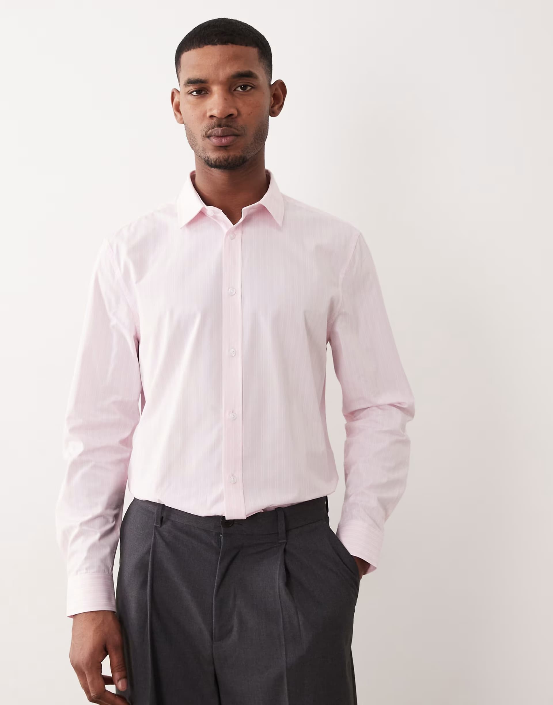 ASOS ASOS DESIGN regular fit smart poplin stripe shirt in pink and white