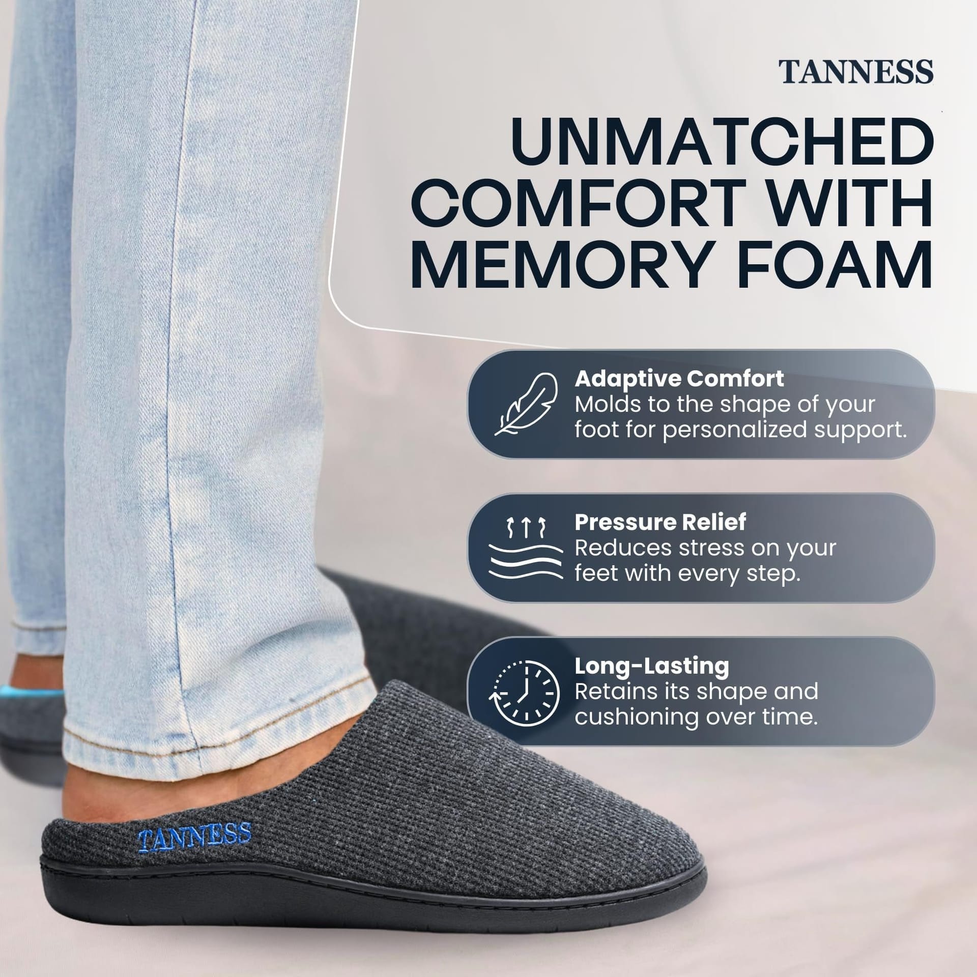Tanness Tanness Two-Tone Memory Foam Men's Slippers - Size 8-9 - 4