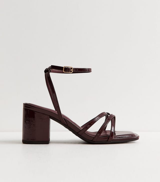 New Look Women's Extra Wide Fit Dark Burgundy Patent Strappy Block Heel Sandals Vegan New Look - 2