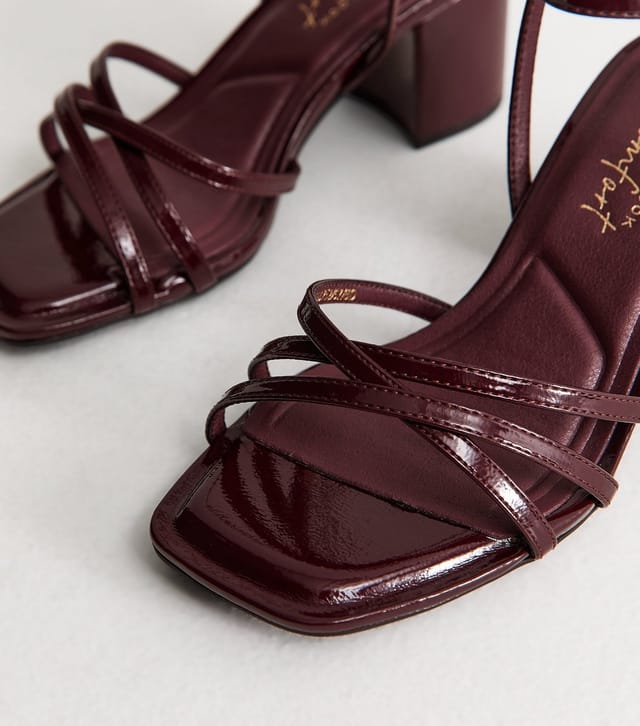 New Look Women's Extra Wide Fit Dark Burgundy Patent Strappy Block Heel Sandals Vegan New Look - 3