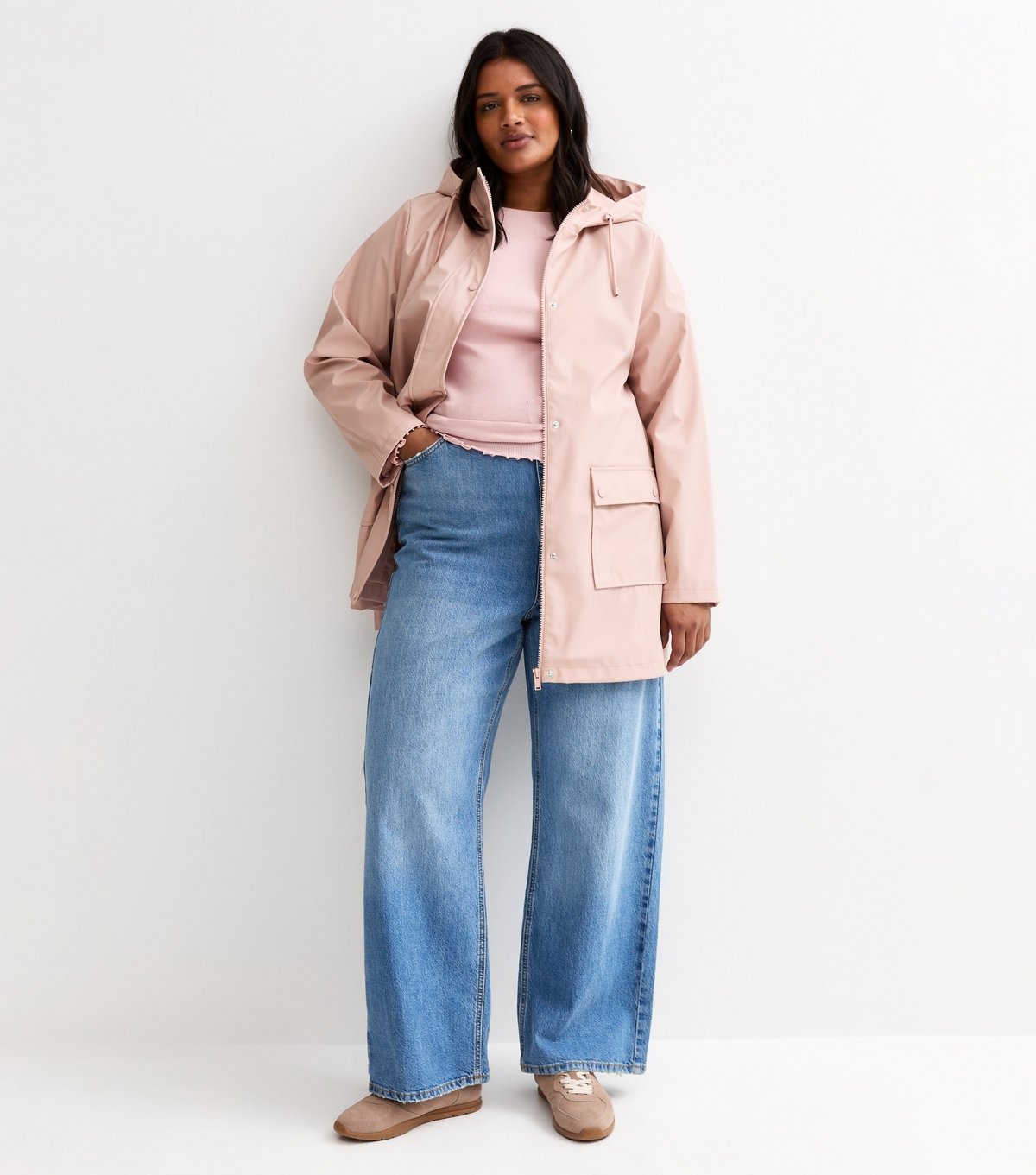 New Look Women's Plus Size Pale Pink Water Resistant Drawstring Hood Rain Anorak Curves New Look - 3