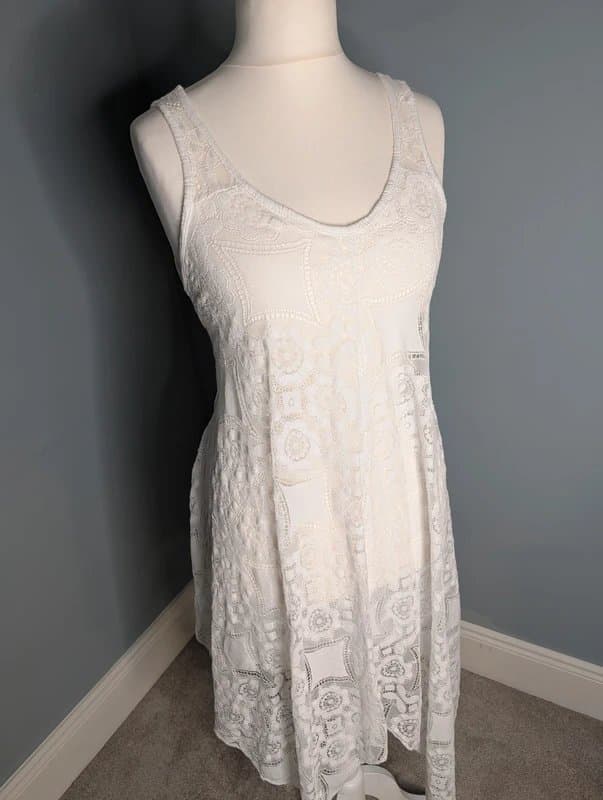 The Unbranded Brand White Italian Lace Hanky Hem Boho Dress - Hen Do Dress Bridal Dress Wedding Dress - Fits UK 12