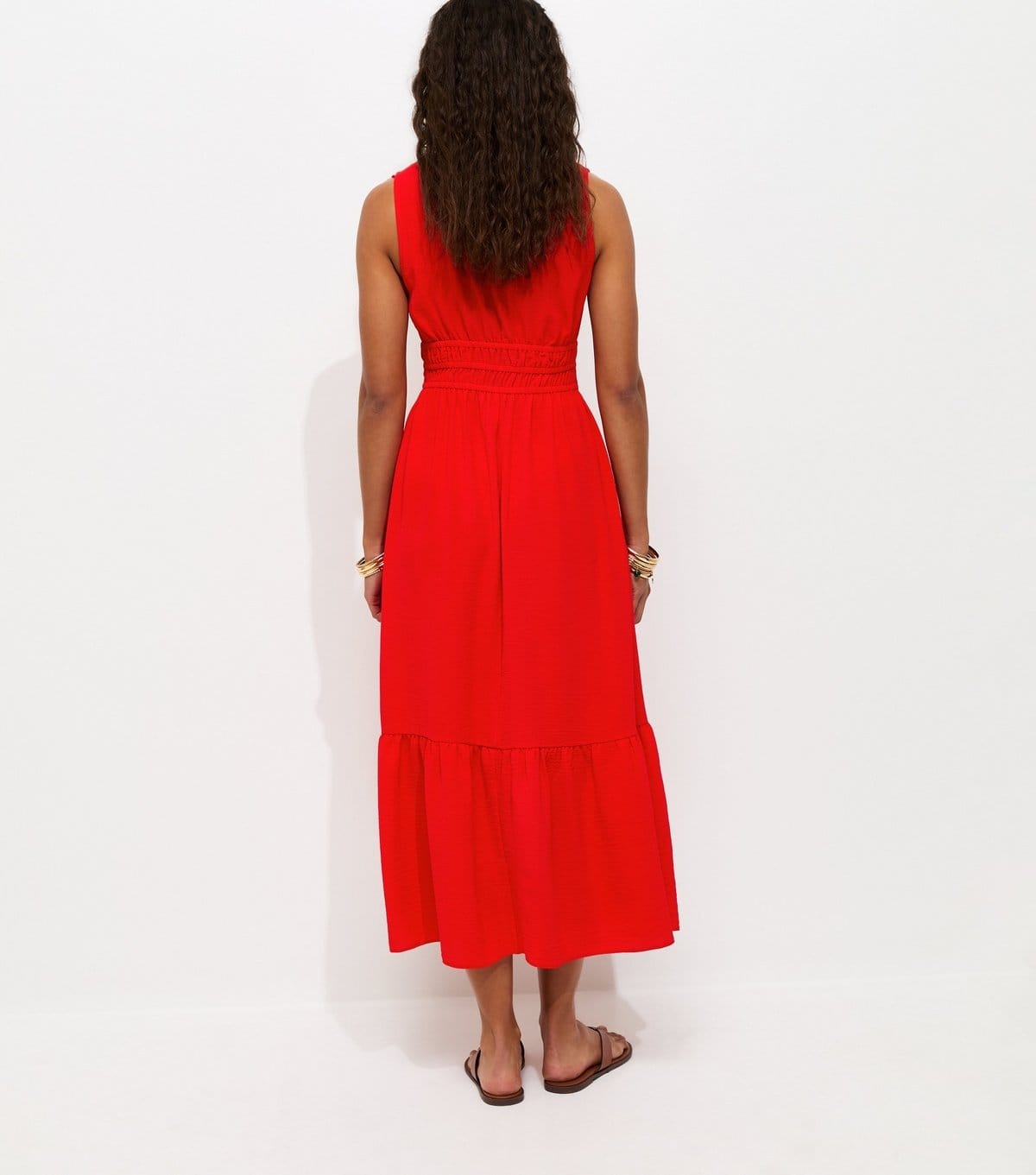 New Look Women's Bright Red Ruched Waist V-Neck Midi Dress New Look - 4