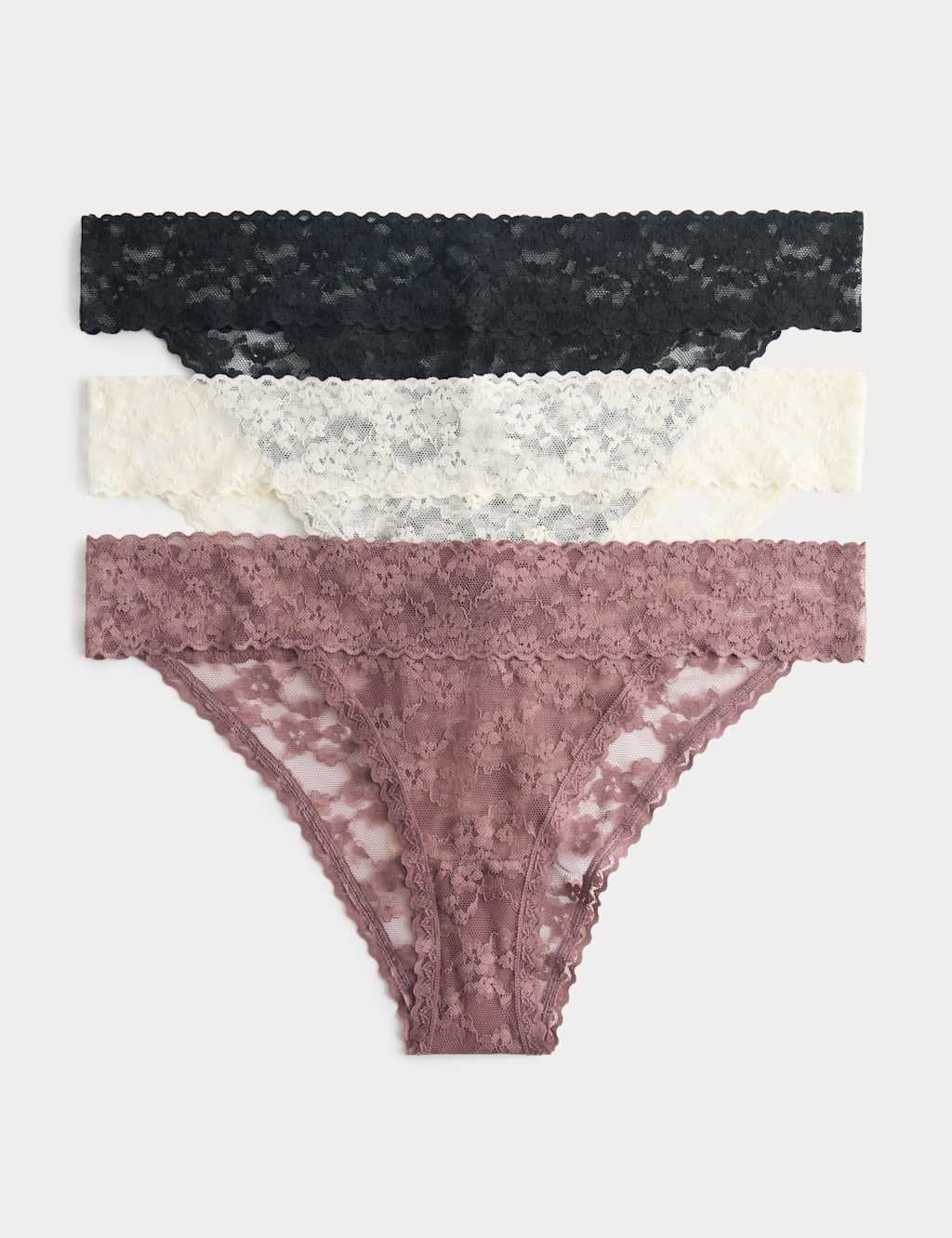 Marks & Spencer M&S 3 Pack Lace Brazilian Knickers Black Mix