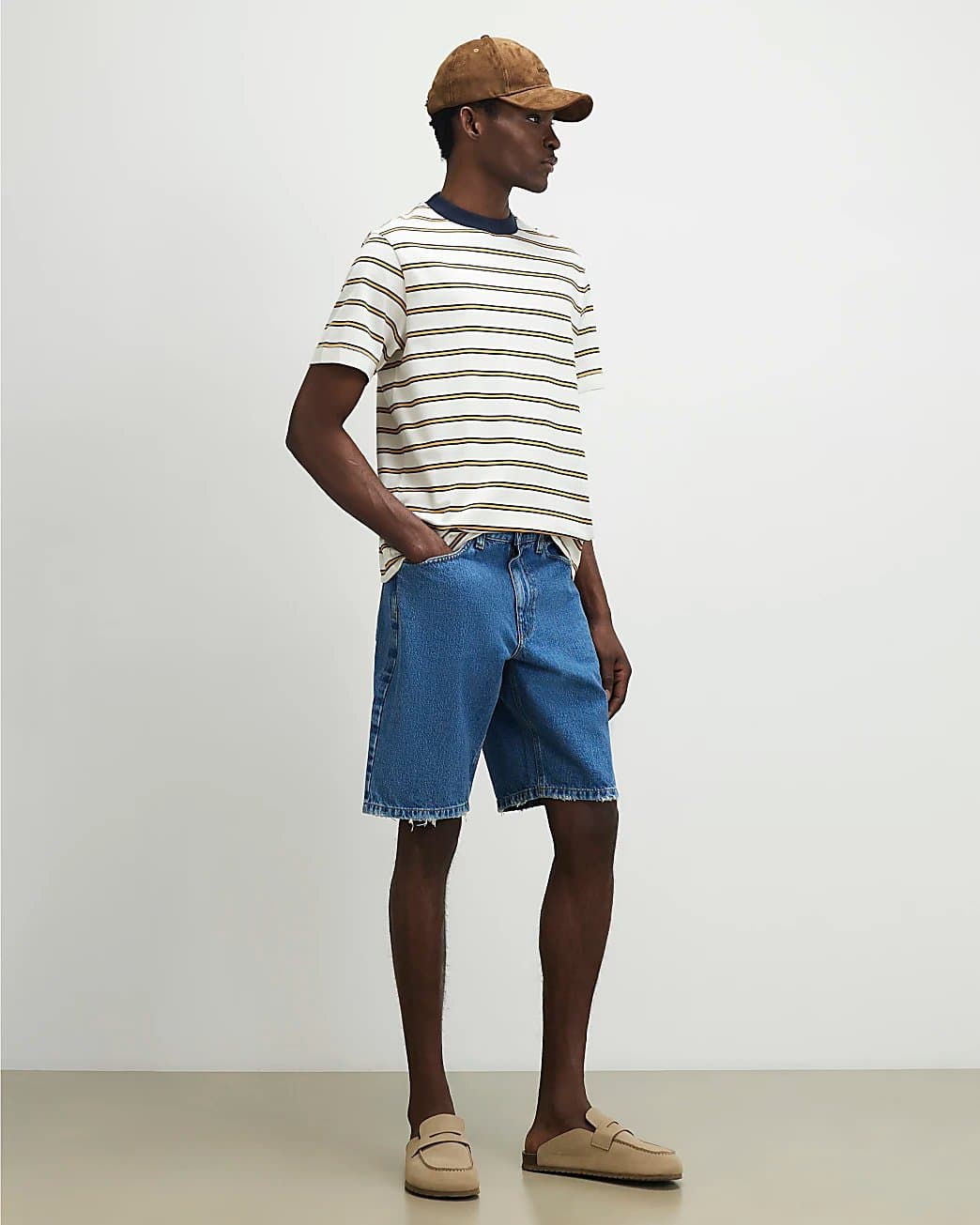 River Island Mens River Island Yellow Regular Fit Cotton Stripe T-Shirt