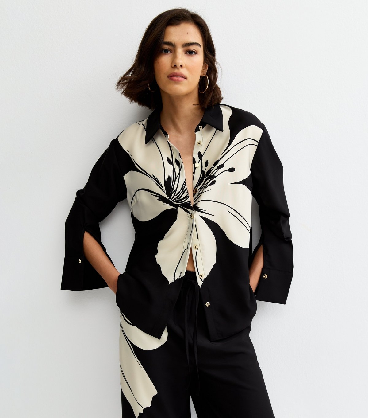 New Look Women's Black Large Lily Print Long Sleeve Shirt New Look - 3