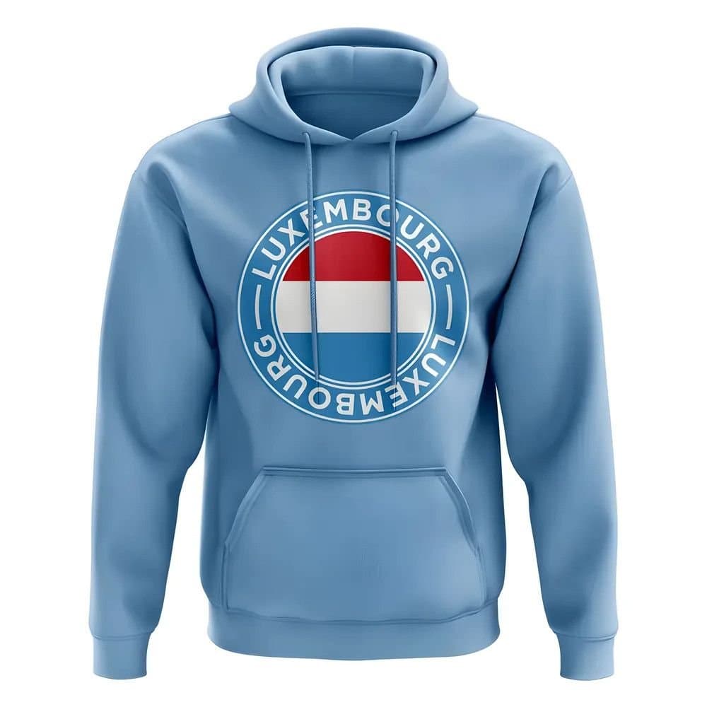 Luxembourg Luxembourg Men's Mens Football Badge Hoodie Sky in Light Blue