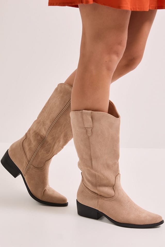 Dorothy Perkins Dorothy Perkins Women's Nelly Faux Suede Western Calf Boots in Beige - 2