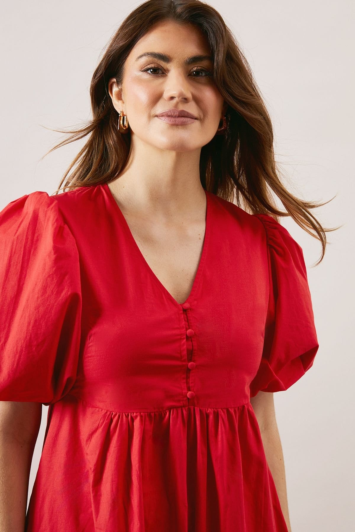 Wallis Wallis Women's Cotton Poplin Button Midi Dress in Red - 4