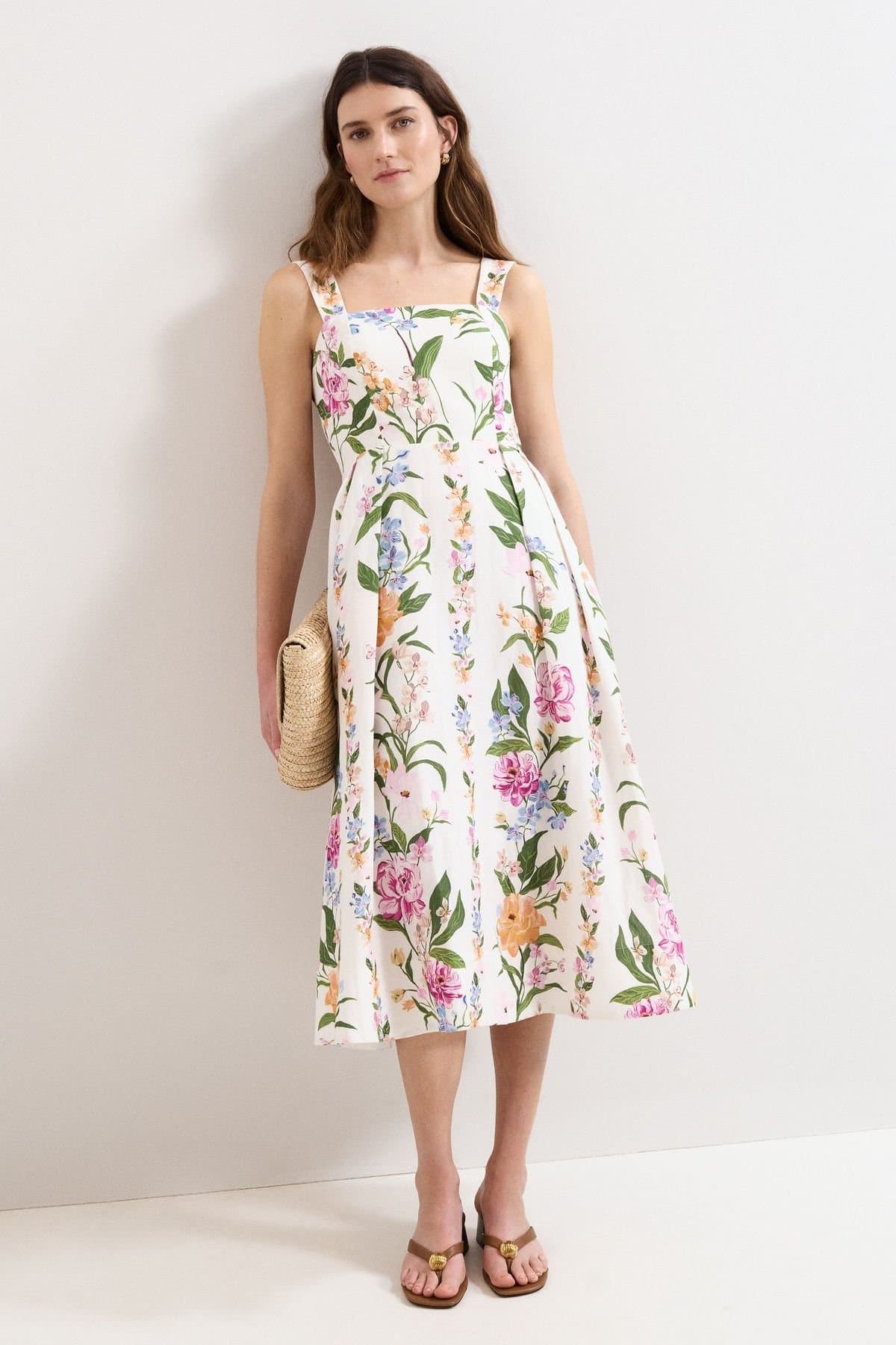 Phase Eight Phase Eight Women's Lucia Linen Blend Square Neck Midi Dress in White