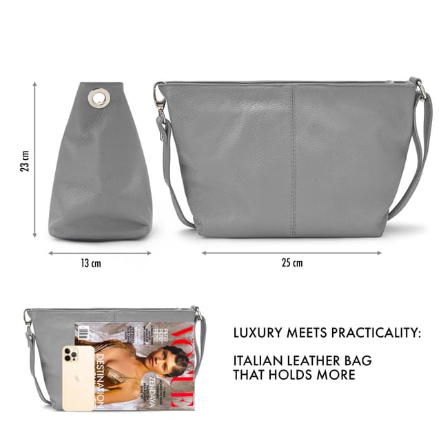 Woodland Leathers Woodland Leathers Women's Genuine Italian Leather Handbag Shoulder Bag in Light Grey - 3
